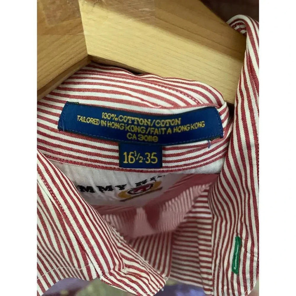 Tommy Hilfiger Men's Red Striped Super Oversize Button Down Shirt Size 16 1/2 35 - Picture 7 of 8